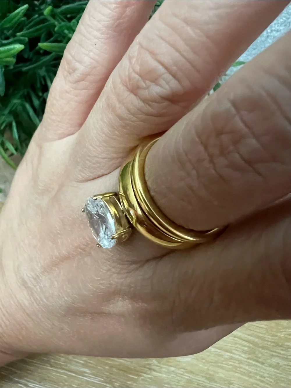 18K Gold-Plated Ring with Clear Cubic Stone - Size 7